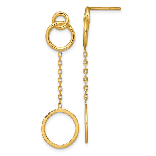 Buy Stylish 14K Gold Polished Double Circle Dangle Earrings - Luxury Design