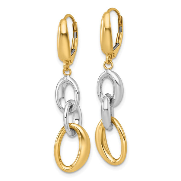 14K Two-Tone Polished Oval Link Leverback Earrings