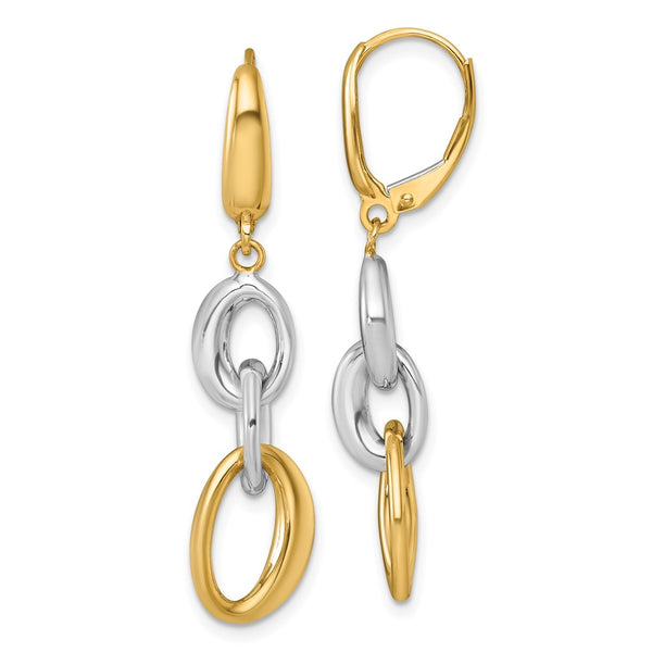 14K Two-Tone Polished Oval Link Leverback Earrings
