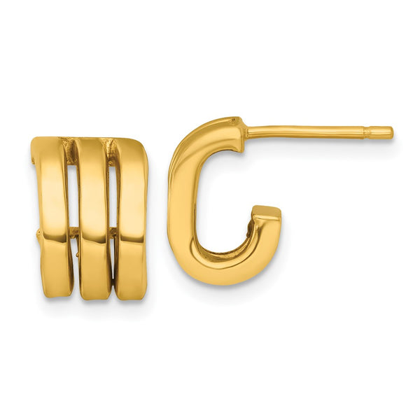 14K Gold Triple Oval J-Hoop Earrings