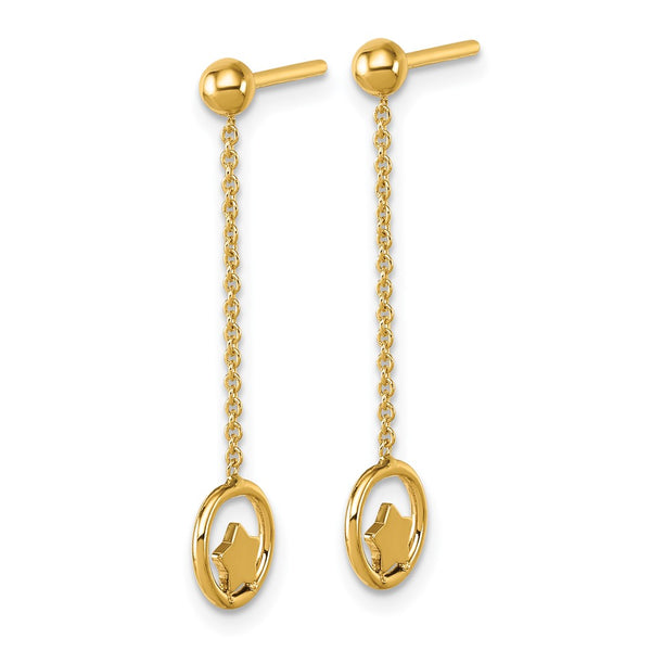 14K Gold Star Circle Dangle Earrings
