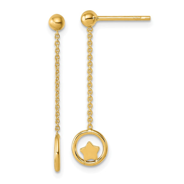 14K Gold Star Circle Dangle Earrings