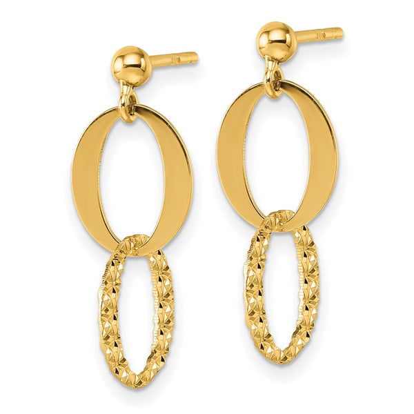 14K Polished & Textured Fancy Oval Link Drop Earrings
