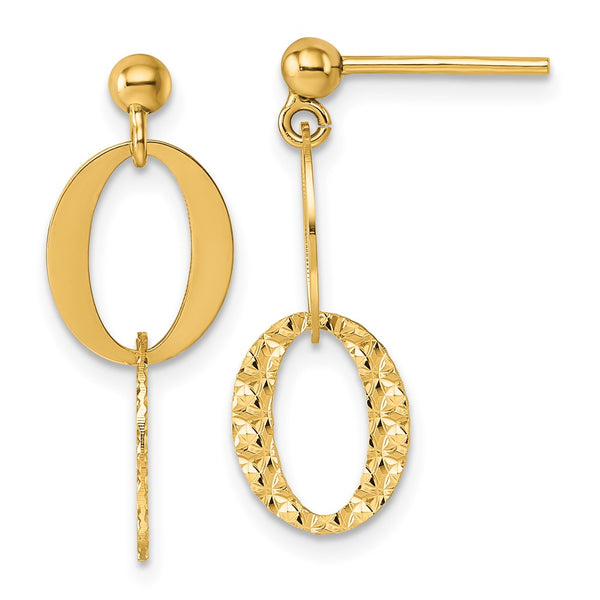 14K Polished & Textured Fancy Oval Link Drop Earrings