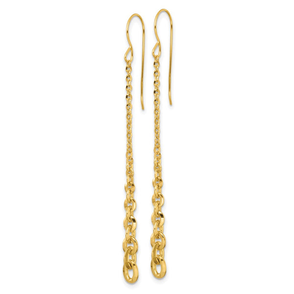 14K Gold Graduated Cable Chain Dangle Earrings - 2" Long
