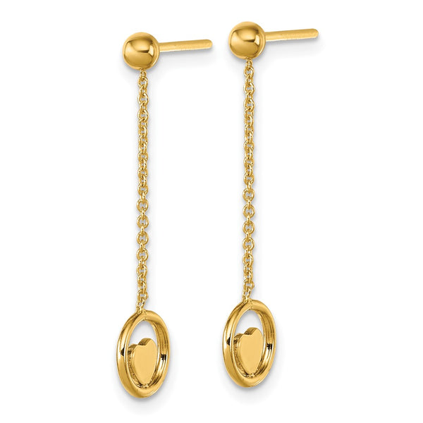 14K Gold Heart Circle Dangle Earrings - .85mm