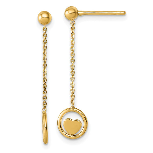 14K Gold Heart Circle Dangle Earrings - .85mm