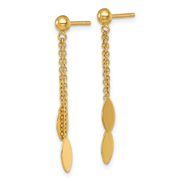 14K Gold Polished Oval Dangle Earrings - Chain Post, 1.5"
