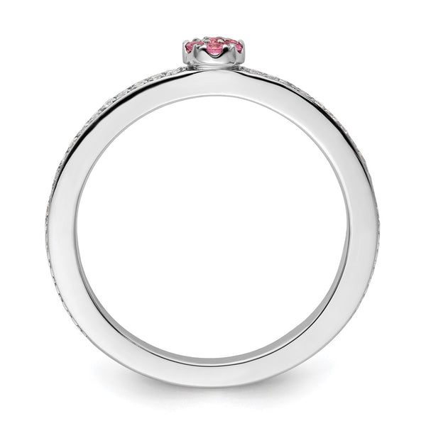 14K White Gold Stackable Ring with Pink Tourmaline & Diamonds
