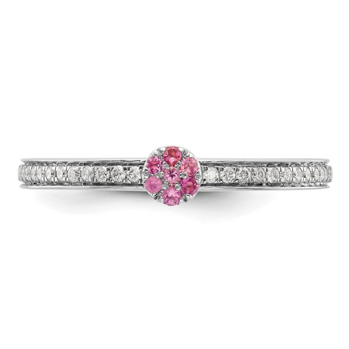 Buy Exclusive 14K White Gold Stackable Ring with Pink Tourmaline & Diamonds-5