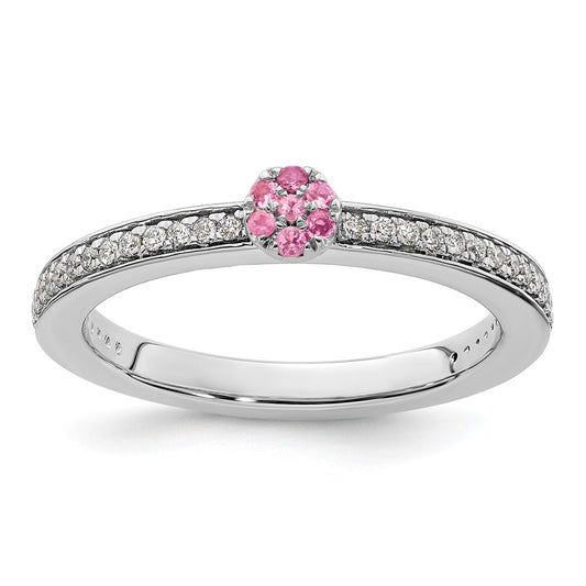 Designer 14K White Gold Stackable Ring with Pink Tourmaline & Diamonds