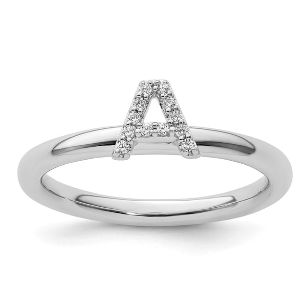 14K White Gold Diamond Initial 'A' Stackable Ring - 0.85mm