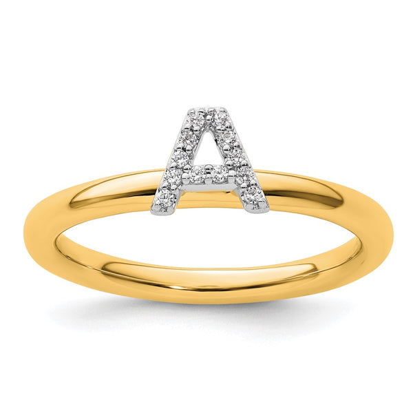 14K Gold Stackable Diamond Initial A Ring