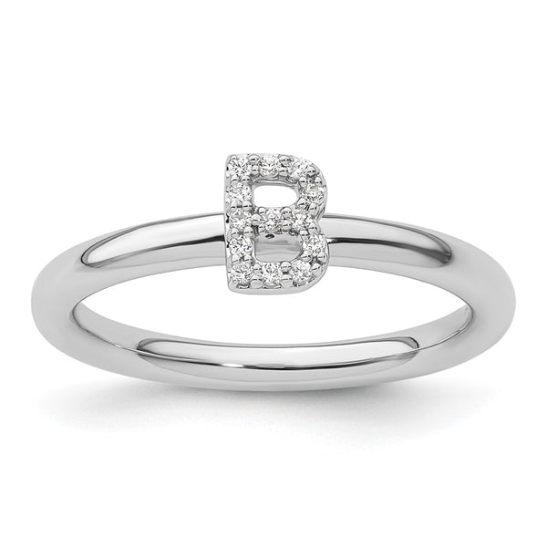 14K White Gold Diamond Initial B Stackable Ring
