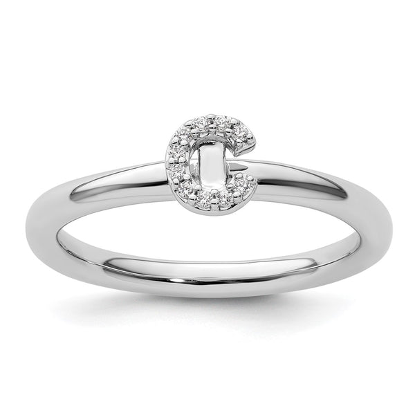 14K White Gold Diamond Initial C Stackable Ring