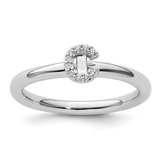 Exclusive 14K White Gold Diamond Initial C Stackable Ring - Stylish Value