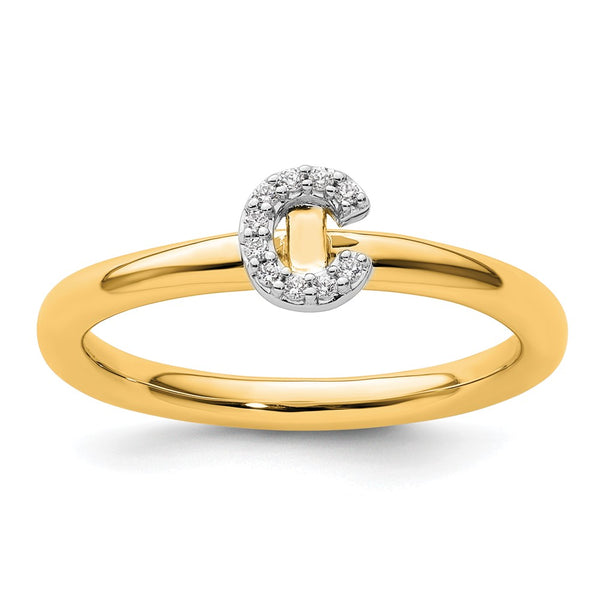 14K Gold Stackable Diamond Initial C Ring