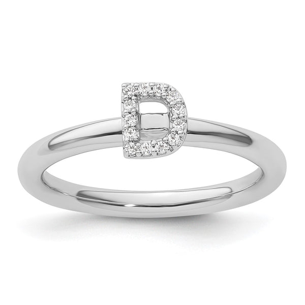 14K White Gold Diamond Initial D Stackable Ring