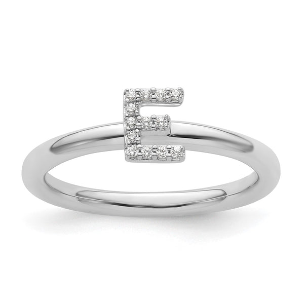 14K White Gold Diamond Initial E Stackable Ring