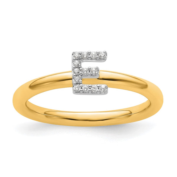 14K Gold Stackable Diamond Initial E Ring