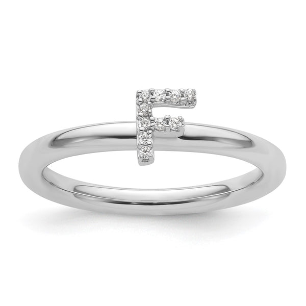 14K White Gold Diamond Initial F Stackable Ring