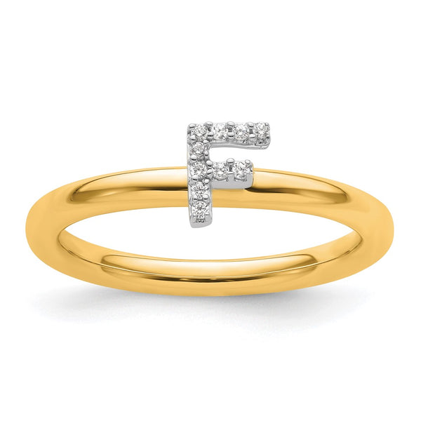 14K Gold Stackable Diamond Initial F Ring