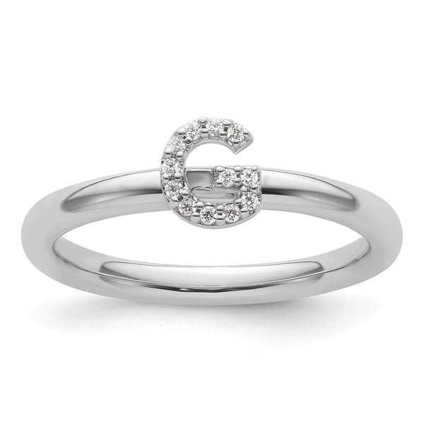 14K White Gold Diamond Initial G Stackable Ring