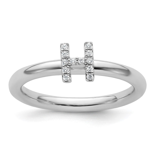 14K White Gold Diamond Initial H Stackable Ring, 0.85mm