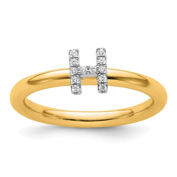 14K Gold Stackable Diamond Initial H Ring