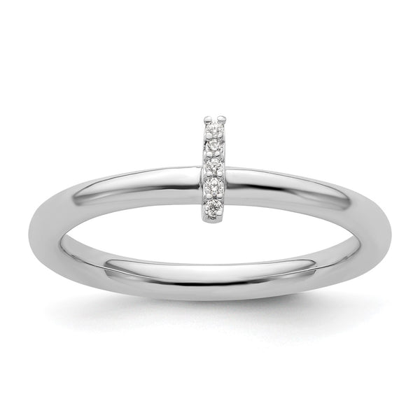 14K White Gold Diamond Initial "I" Stackable Ring