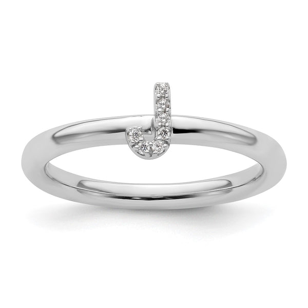 14K White Gold Diamond Initial J Stackable Ring