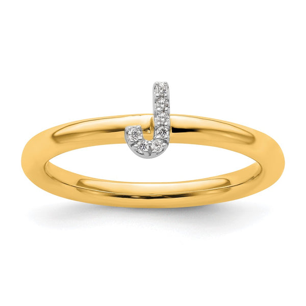 14K Gold Stackable Initial J Diamond Ring