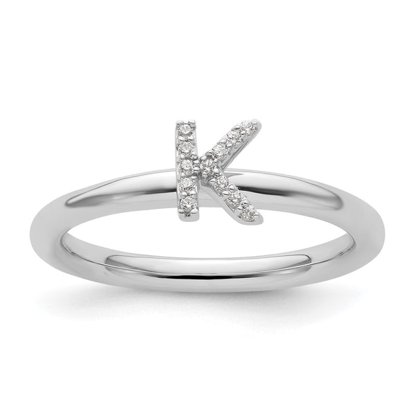 14K White Gold Diamond Initial 'K' Stackable Ring - 0.85mm
