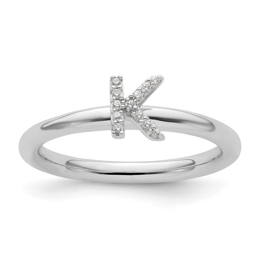 Shop Stylish 14K White Gold Diamond Initial 'K' Stackable Ring - 0.85mm