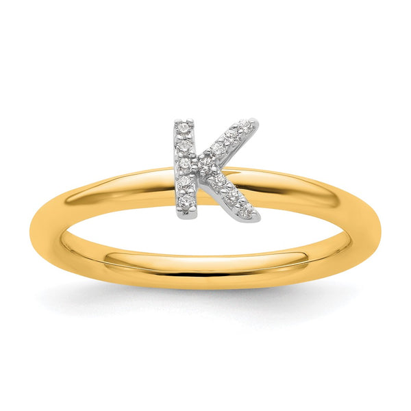 14K Gold Stackable Diamond Initial K Ring