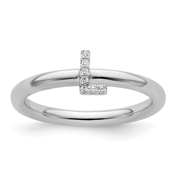 14K White Gold Diamond Initial "L" Stackable Ring - 0.85mm