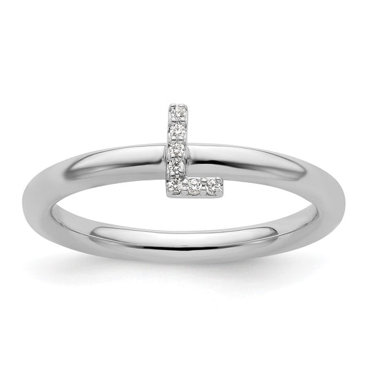 Buy Stylish 14K White Gold Diamond Initial "L" Stackable Ring - 0.85mm