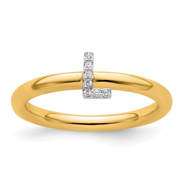 14K Gold Stackable Diamond Initial 'L' Ring