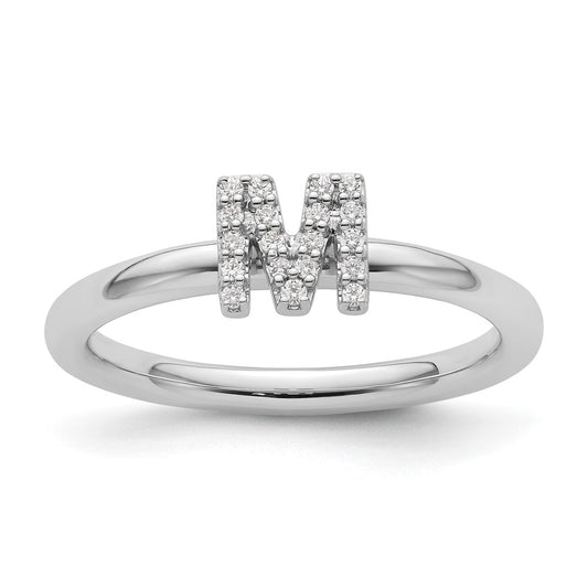 Buy Exclusive 14K White Gold Diamond Initial "M" Stackable Ring - Stylish Value