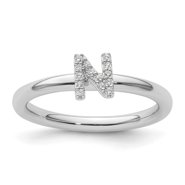 14K White Gold Diamond Initial "N" Stackable Ring
