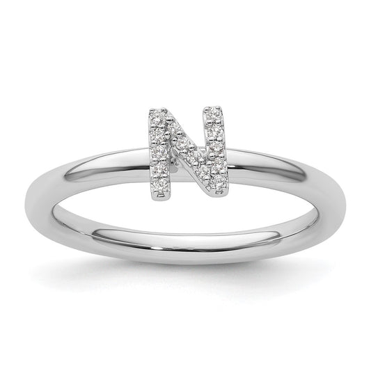 Shop Stylish 14K White Gold Diamond Initial "N" Stackable Ring - Affordable Luxury