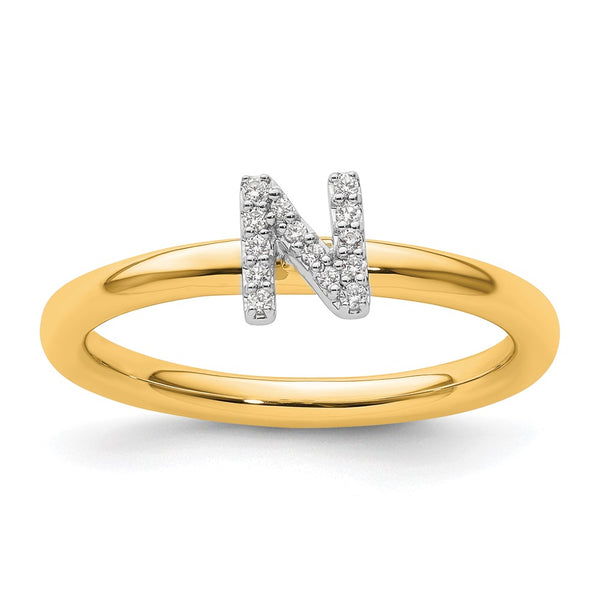 14K Gold Stackable Diamond Initial N Ring