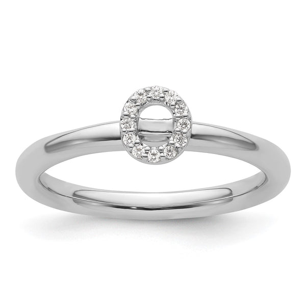 14K White Gold Diamond Initial "O" Stackable Ring