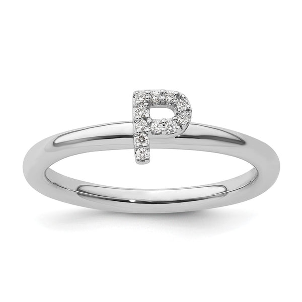 14K White Gold Diamond Initial P Stackable Ring