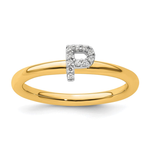 14K Gold Stackable Diamond Initial P Ring