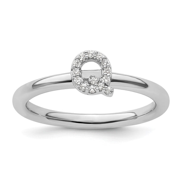 14K White Gold Diamond Initial Q Stackable Ring