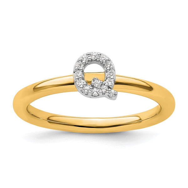 14K Gold Stackable Diamond Initial "Q" Ring