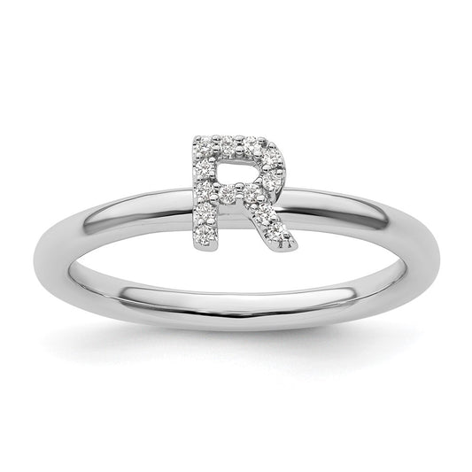Shop Stylish 14K White Gold Stackable Diamond "R" Initial Ring - 0.85mm