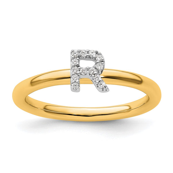 14K Gold Stackable Diamond Initial "R" Ring