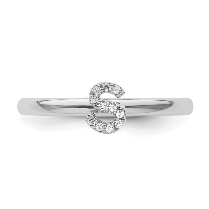 Exclusive 14K White Gold Diamond Initial S Stackable Ring - Stylish Value!-3
